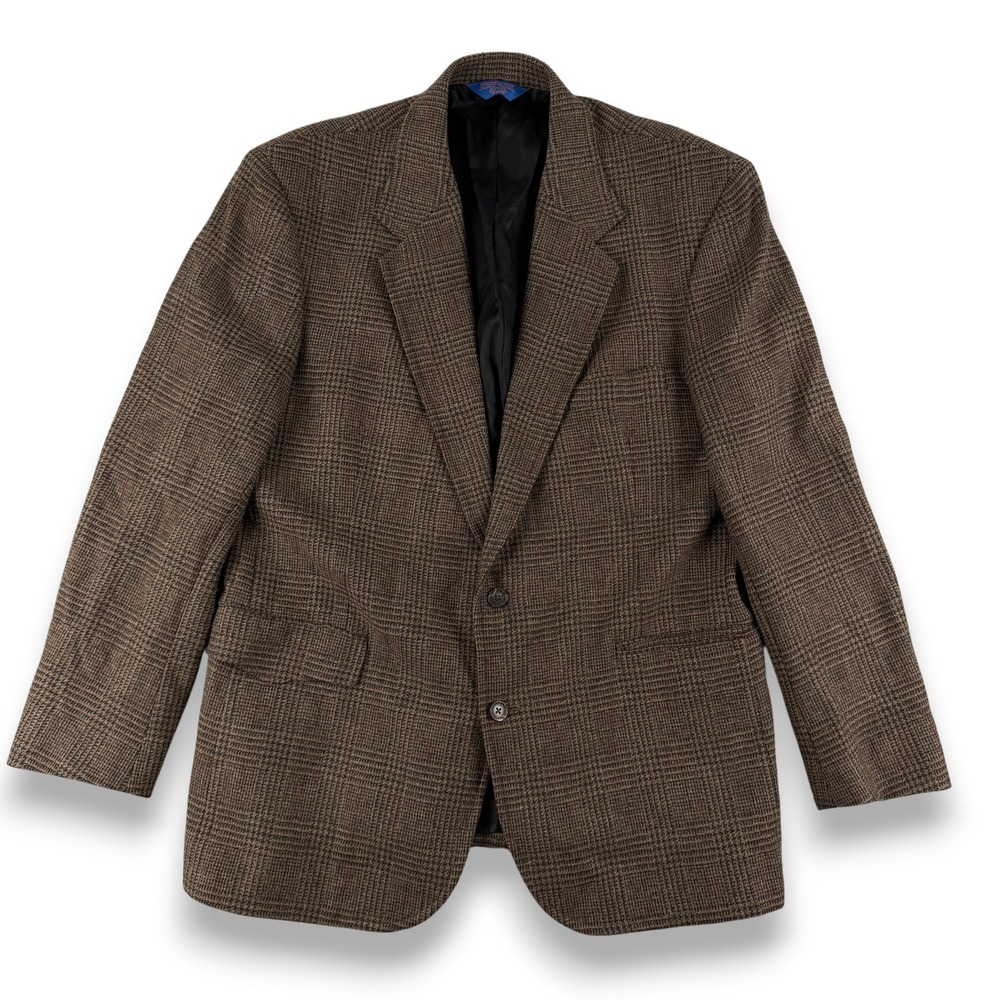 Pendleton Blazer Mens 46L Brown Plaid Check Wool Sport Coat Two Button Classic